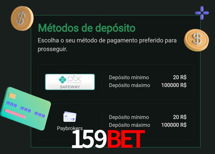 O cassino 159Bet oferece uma grande variedade de métodos de pagamento